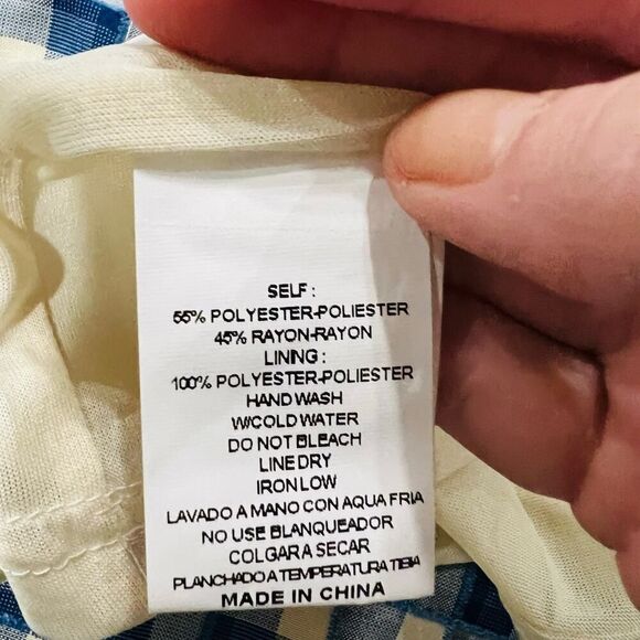 JessaKae Jessy Jane Collar 3/4 Puff Sleeves Blue Check Dress Size Medium - Picture 7 of 7